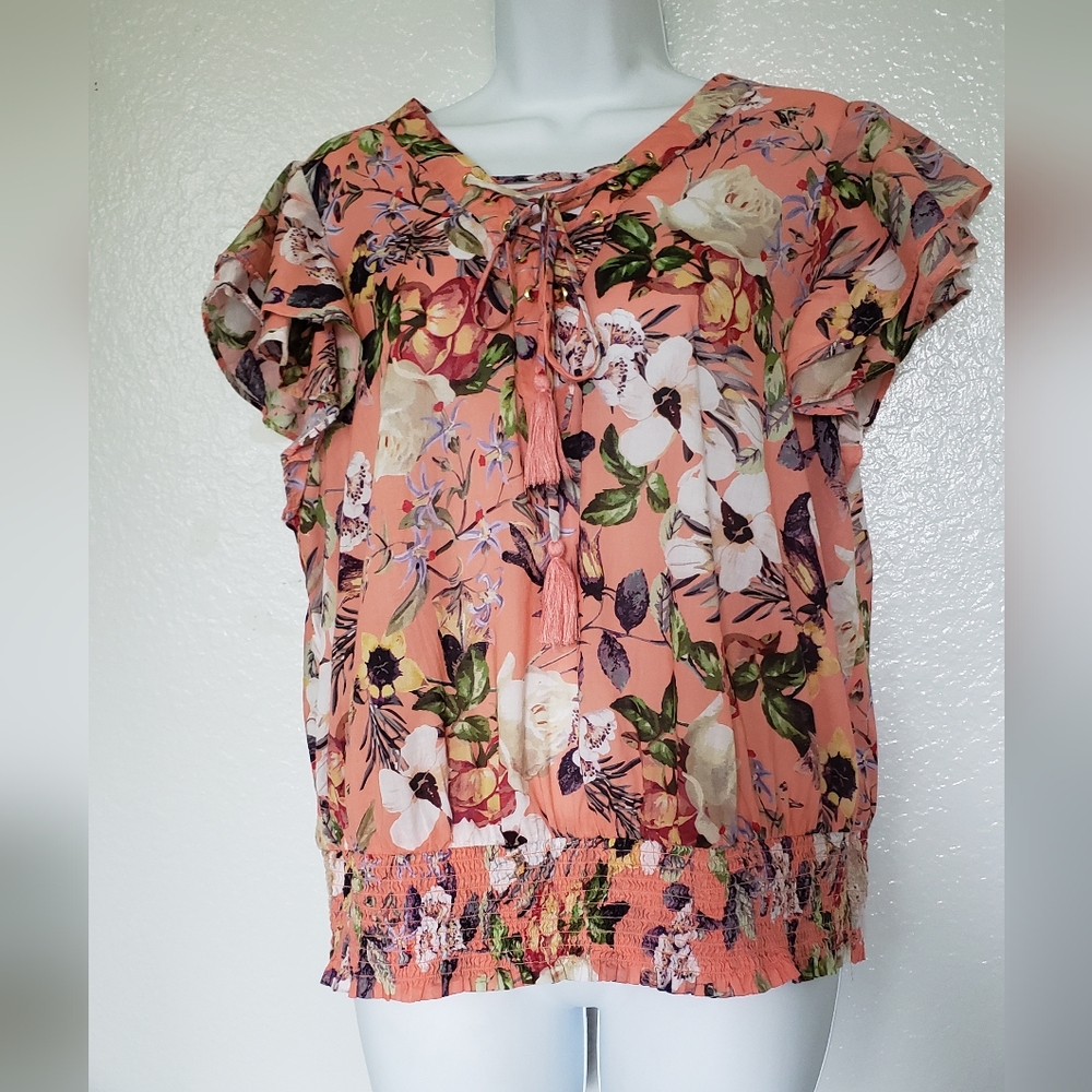 Pink Paradise Floral Top Blouse Size 1X